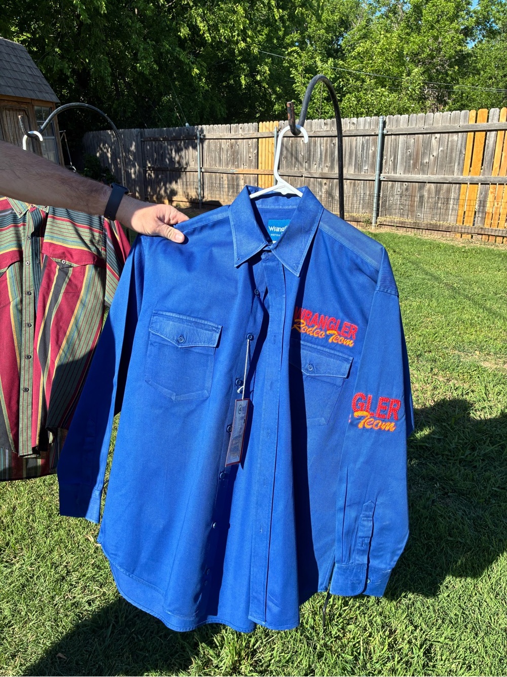 Wrangler Blue Long Sleeve Shirt Jacket with Orange Embroidery